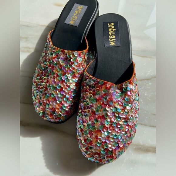 NIB Mystique Multi Colored Sequined Slide Sandals - Picture 8 of 11